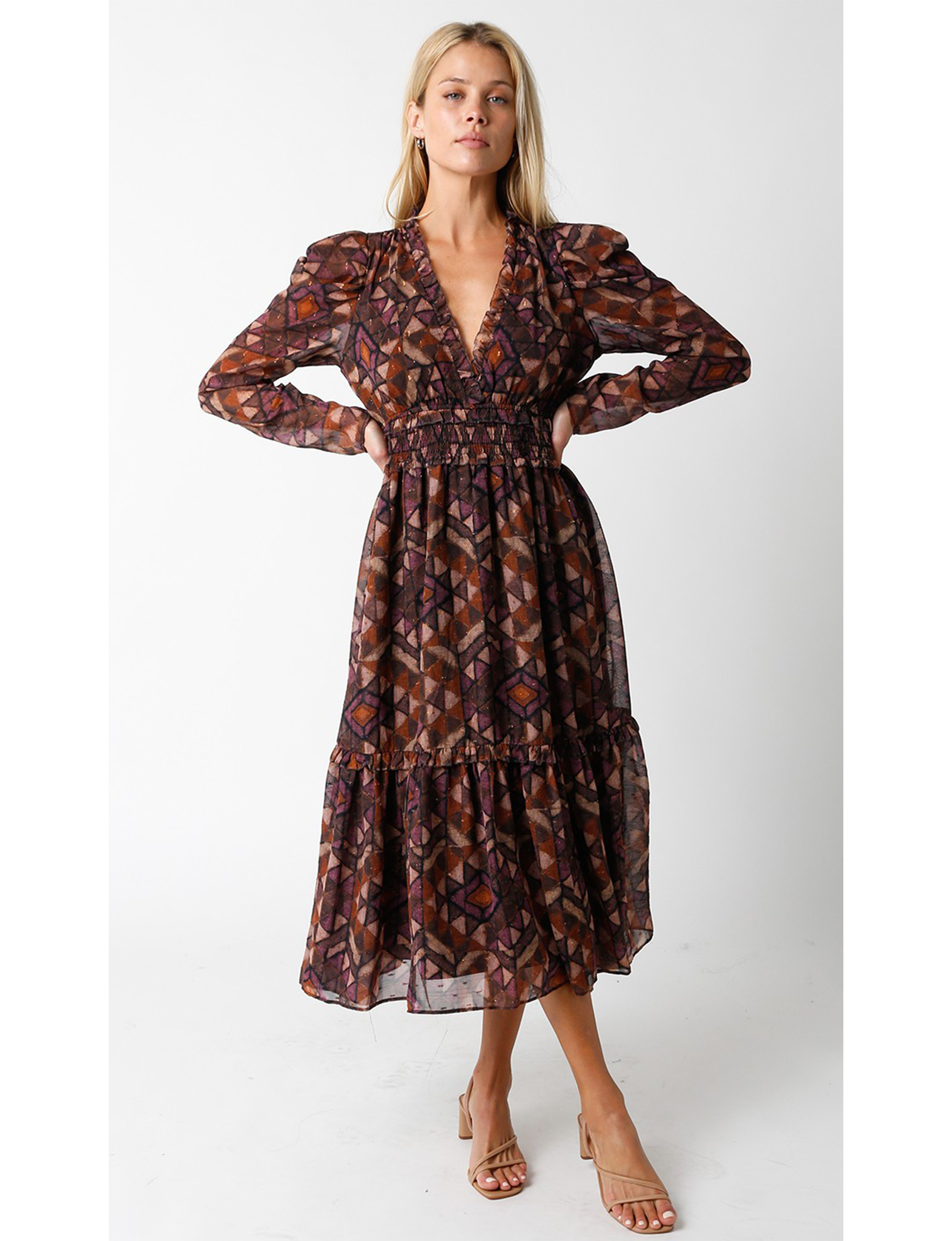 Charlene Midi Dress, Brown/Purple