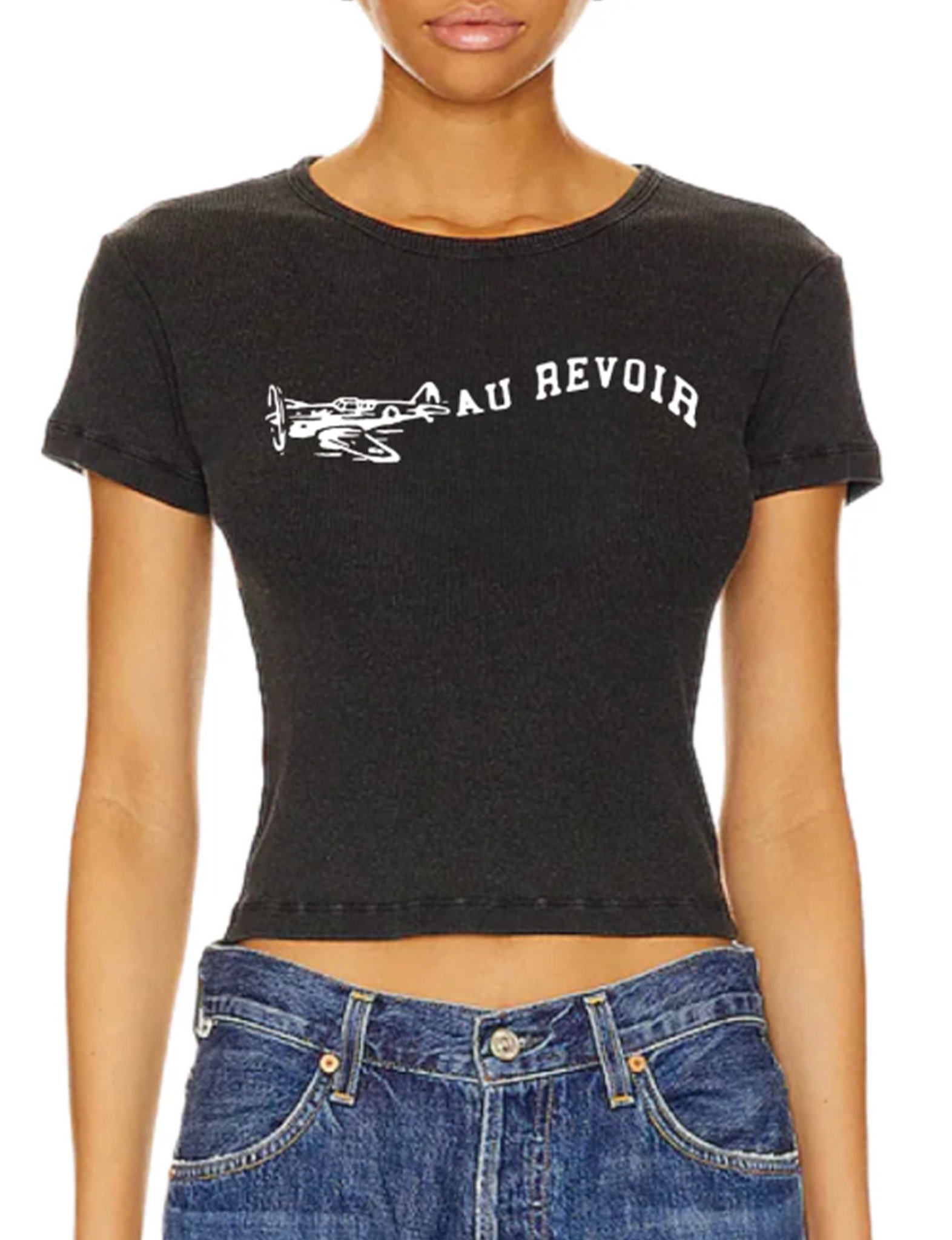 Au Revoir Baby Tee, Black/Snow