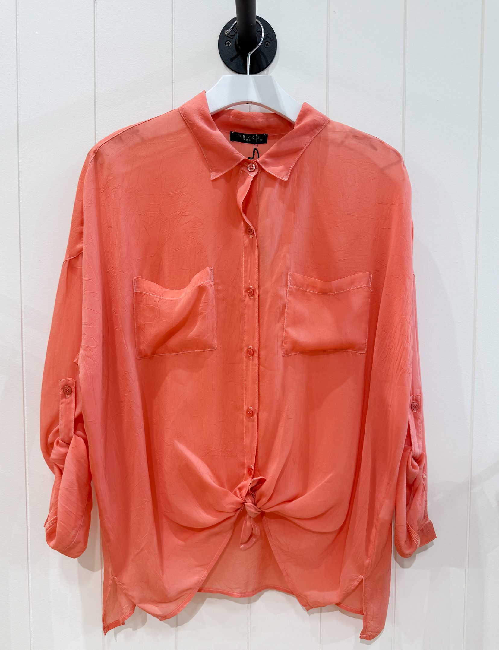 Cargo Button Down Tie Top, Peach