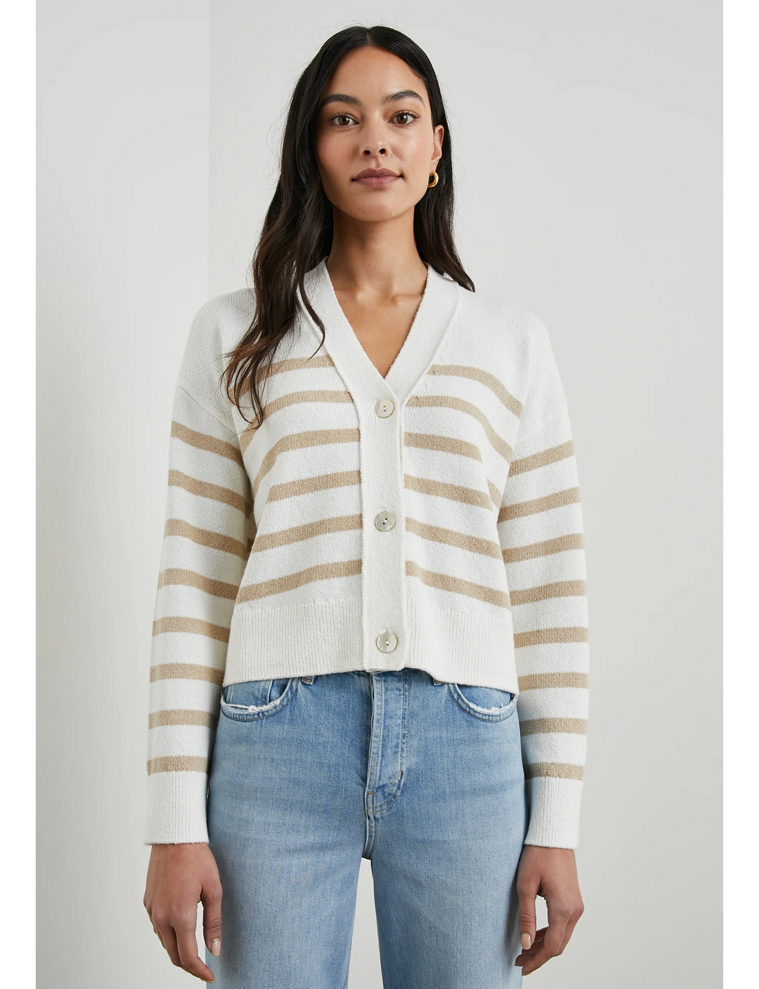 Geneva Cardigan, Sand Stripe
