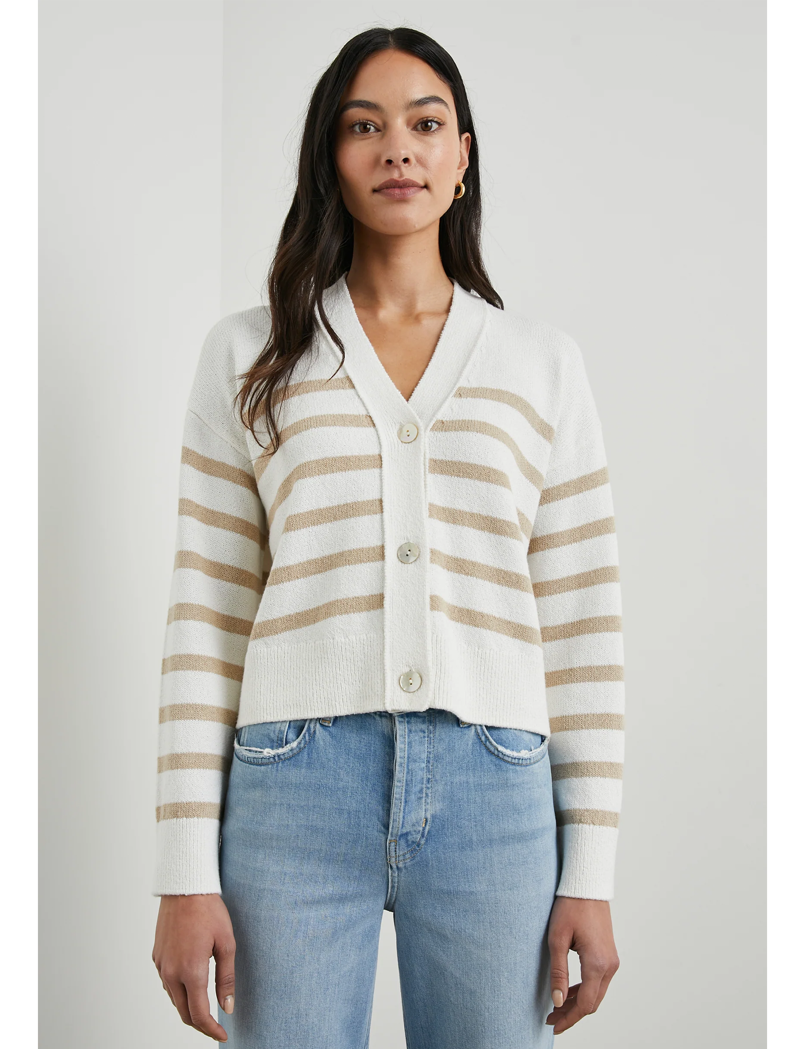 Geneva Cardigan, Sand Stripe
