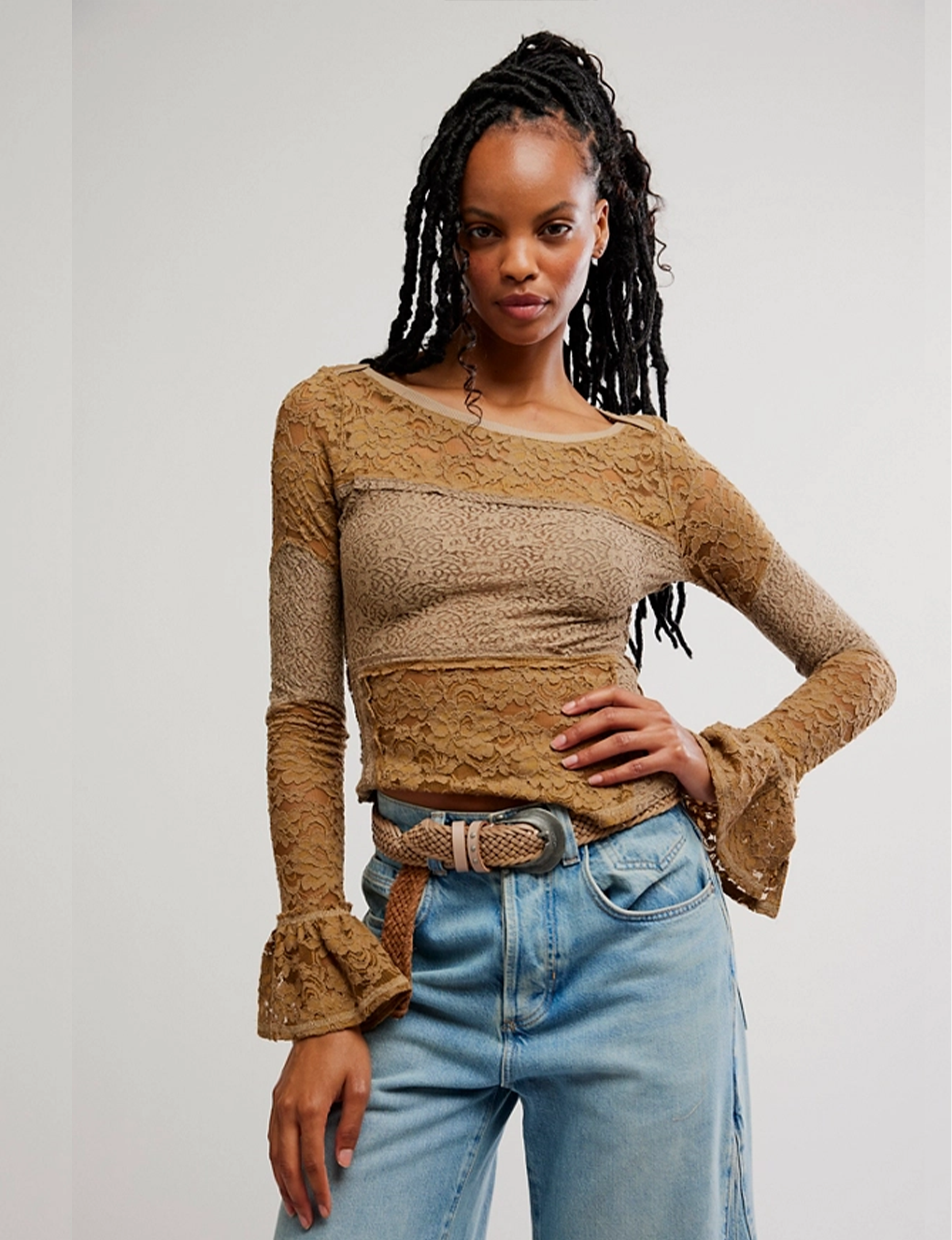 Lace Layering Long Sleeve, Dutch Cocoa