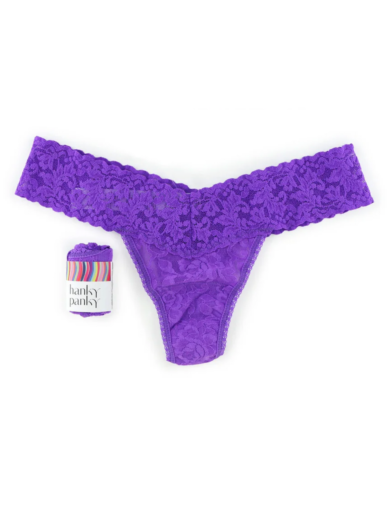 Signature Lace Low Rise Thong, Vivid Violet