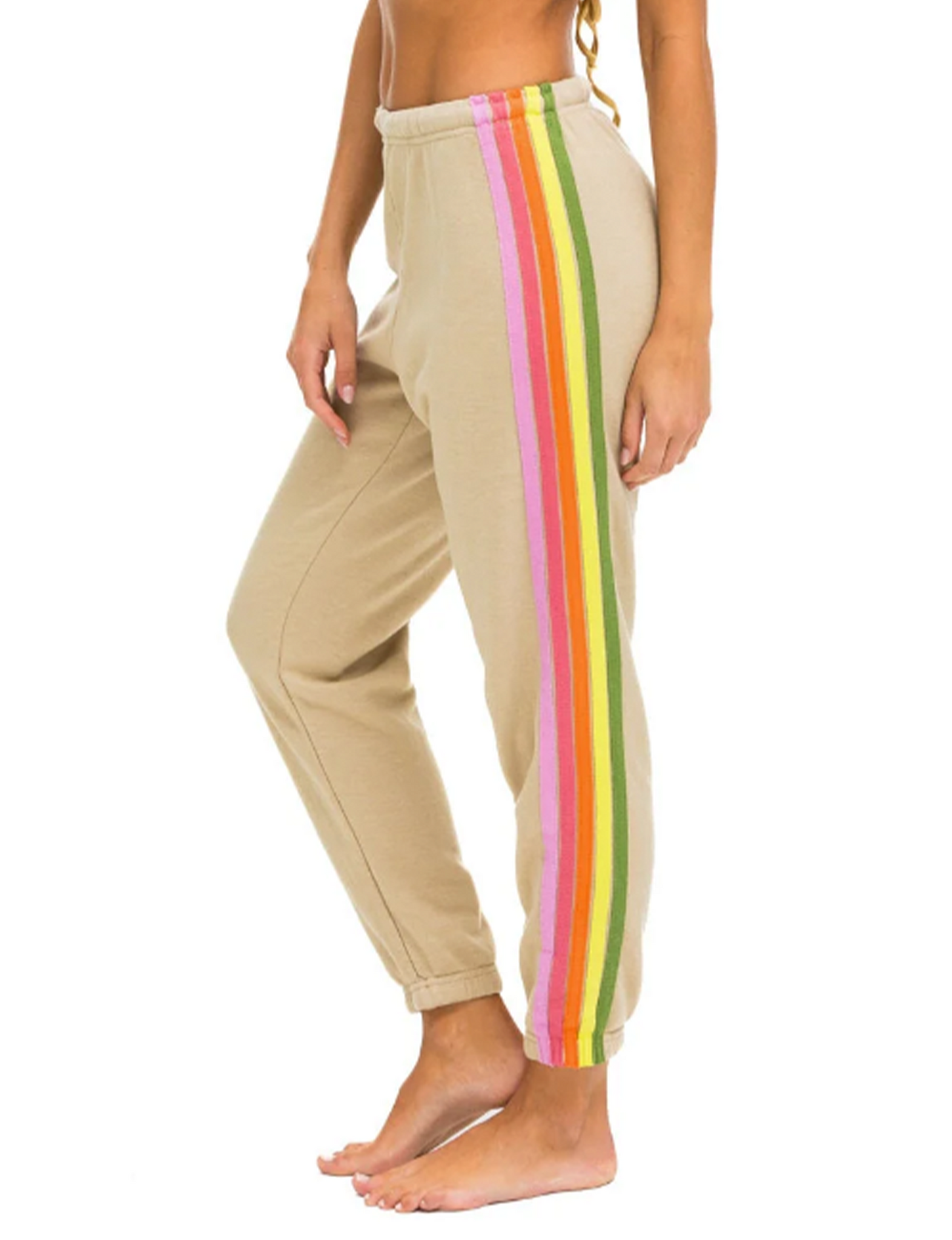 5 Stripe Sweatpants, Sand/Pink Green