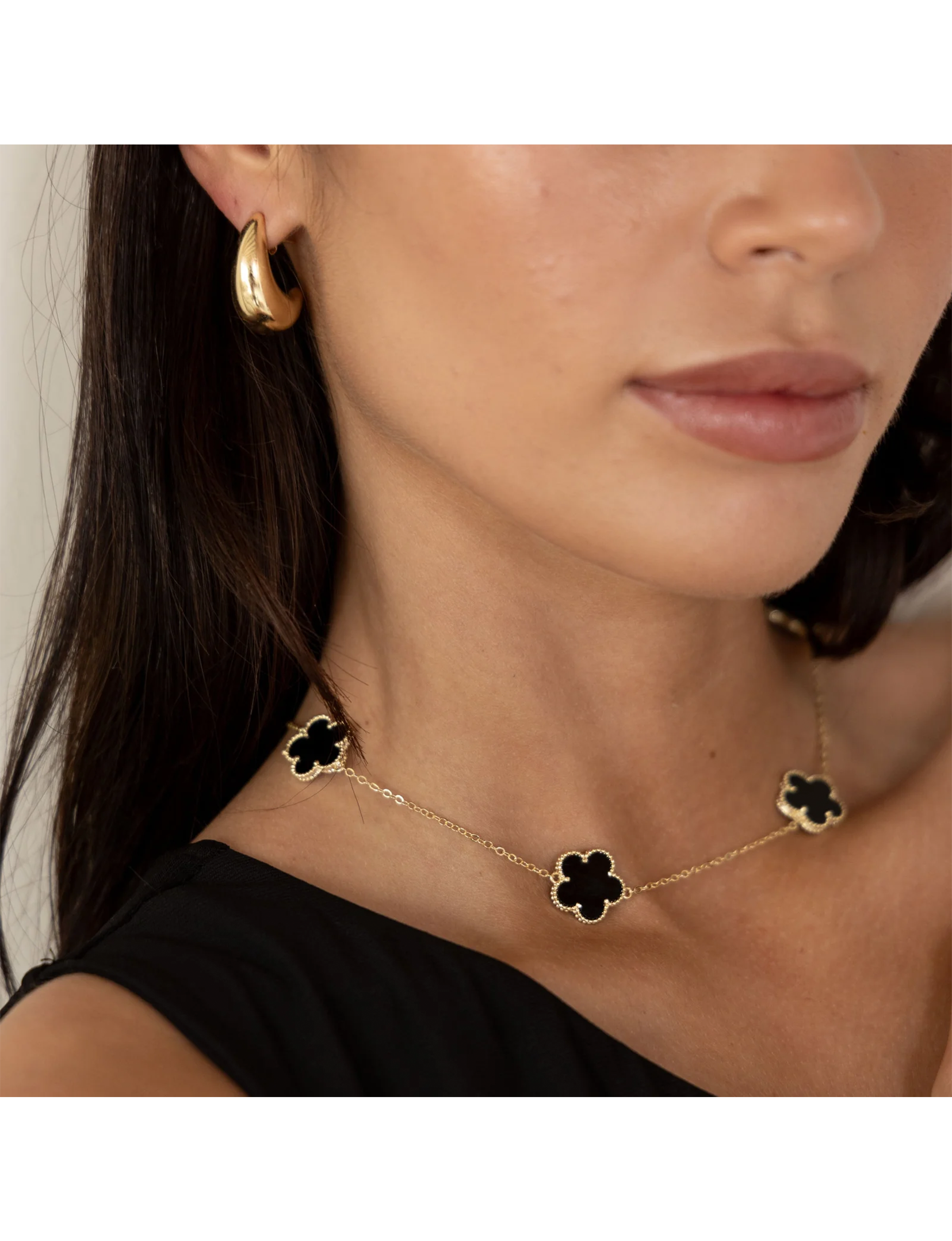 Adeline Clover Necklace, Onyx