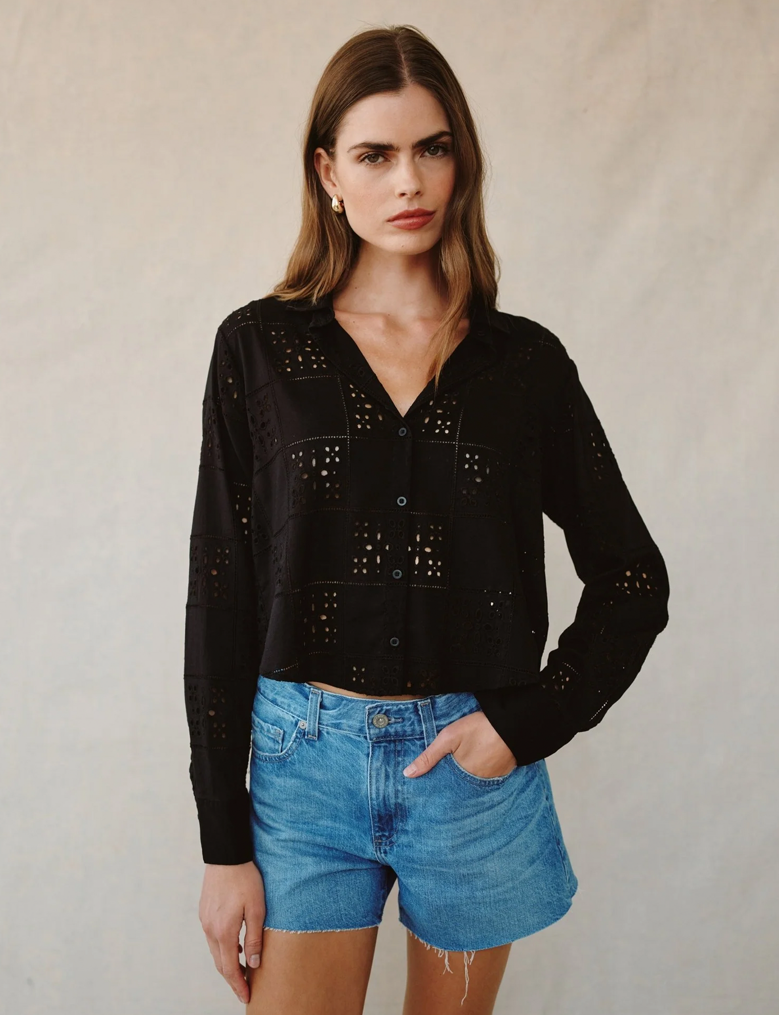 Contrast Button Down, Black