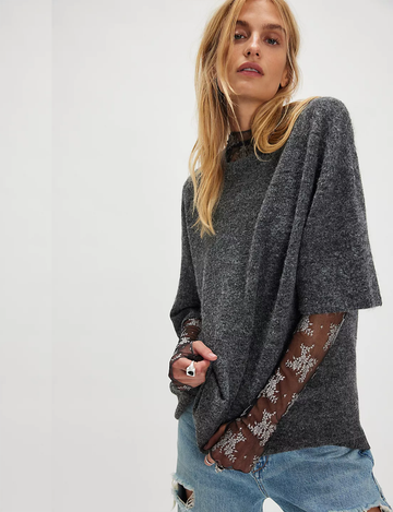 Margot Sweater Tee, Charcoal Heather