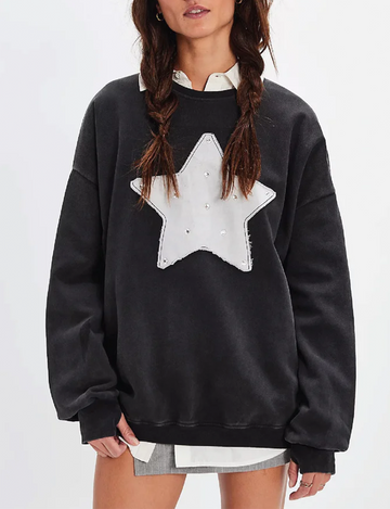 Rhinestone Star Jumper, Black/Snow