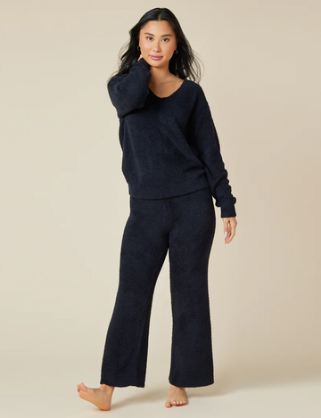 Solid Marshmallow V-Neck Lounge Set, Black