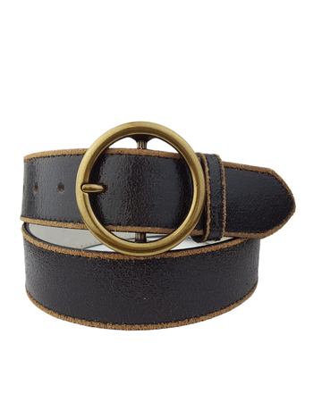 Distressed Vintage Leather Belt, Black/Brass