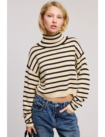 Chic Turtleneck Sweater, Black/Tan