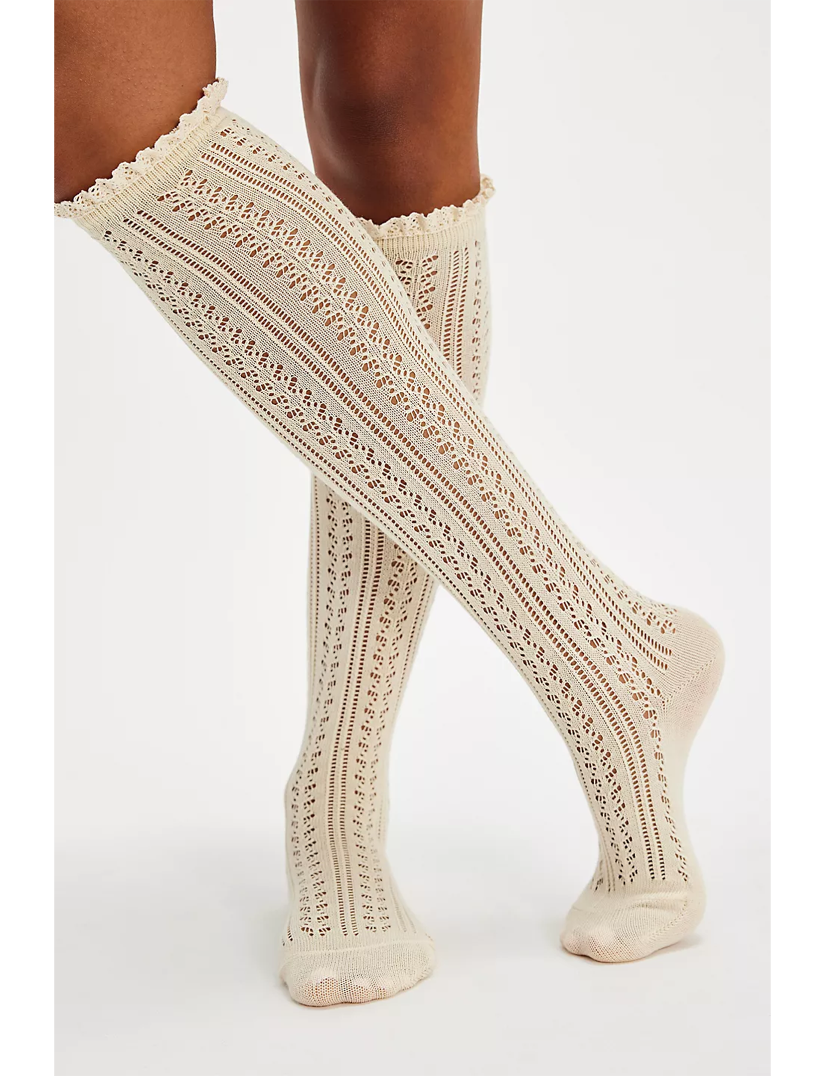 Misty Net Pointelle Tall Socks, Cream