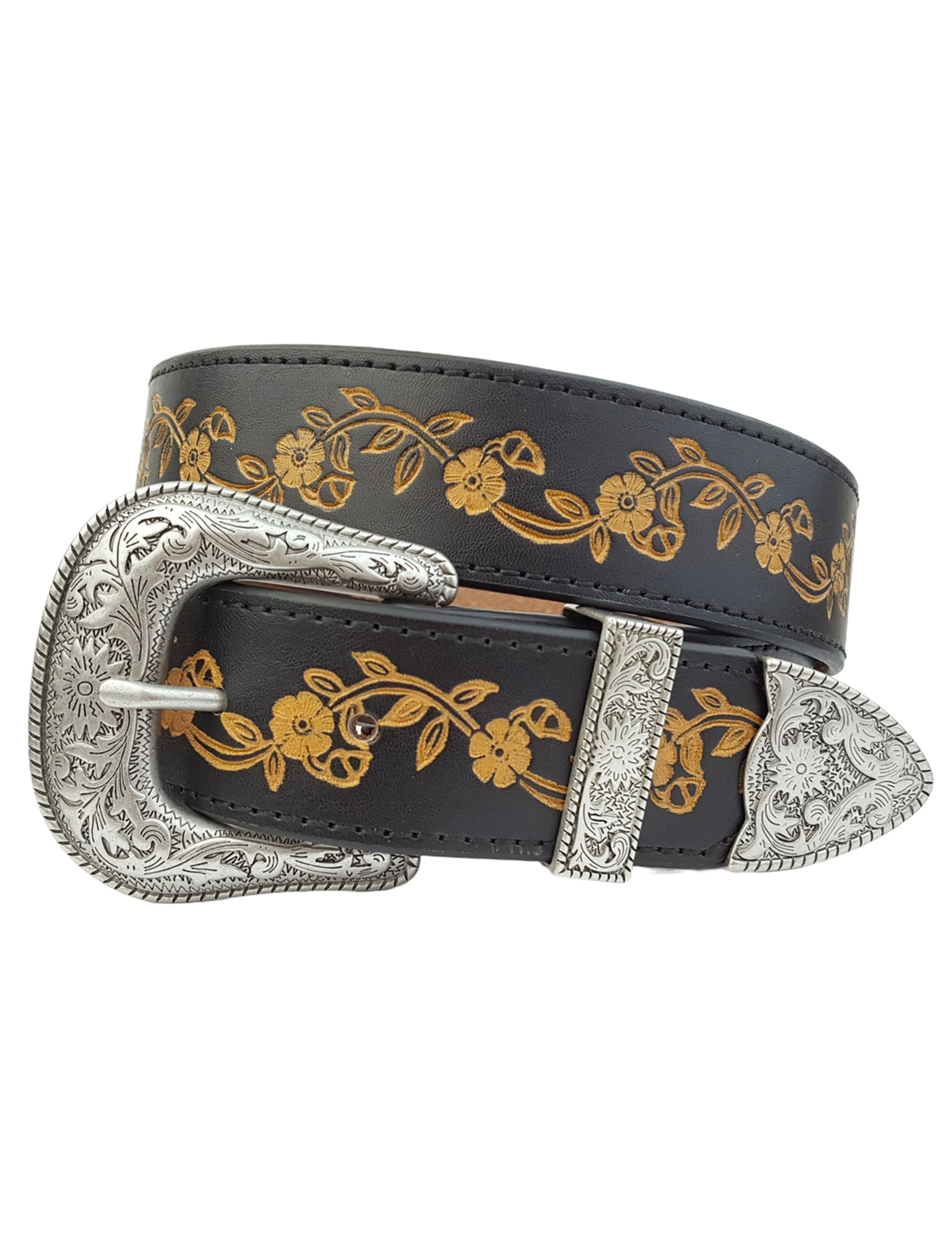 Silver Buckle Vintage Belt, Black