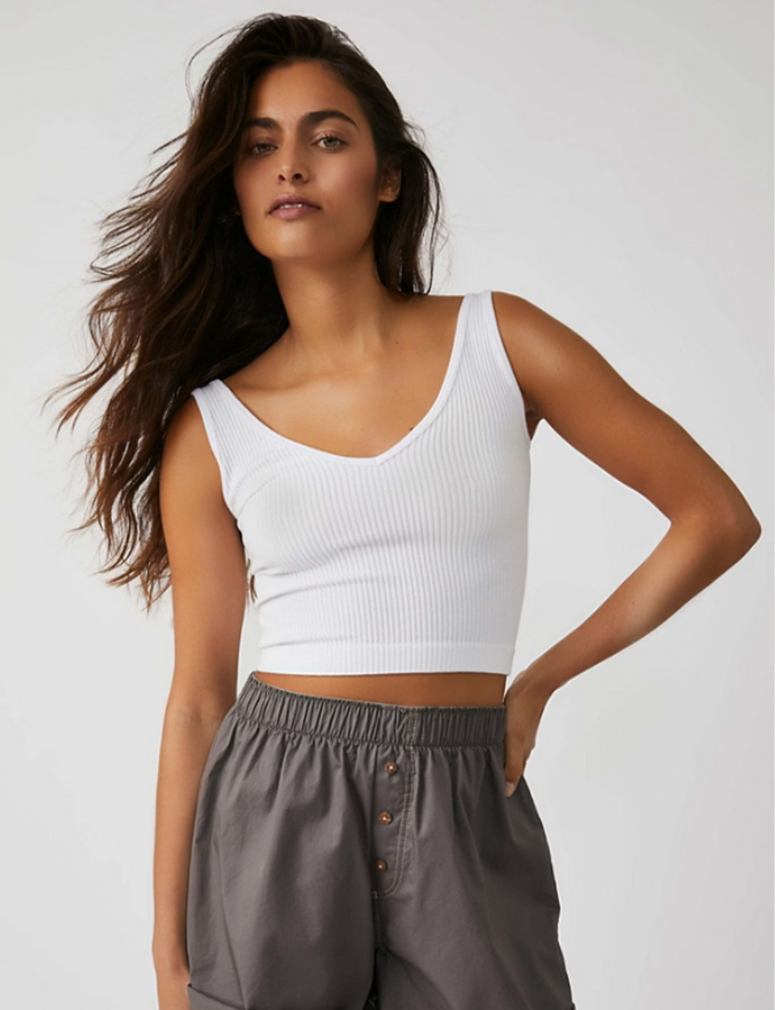 Solid Rib Brami, White