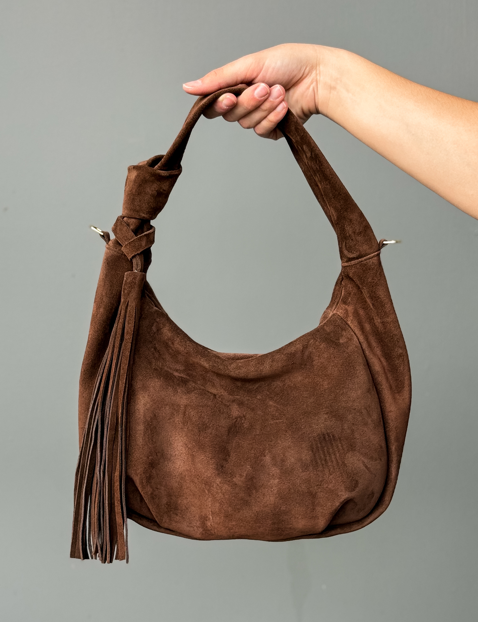 Mimi Handbag, Brown Suede