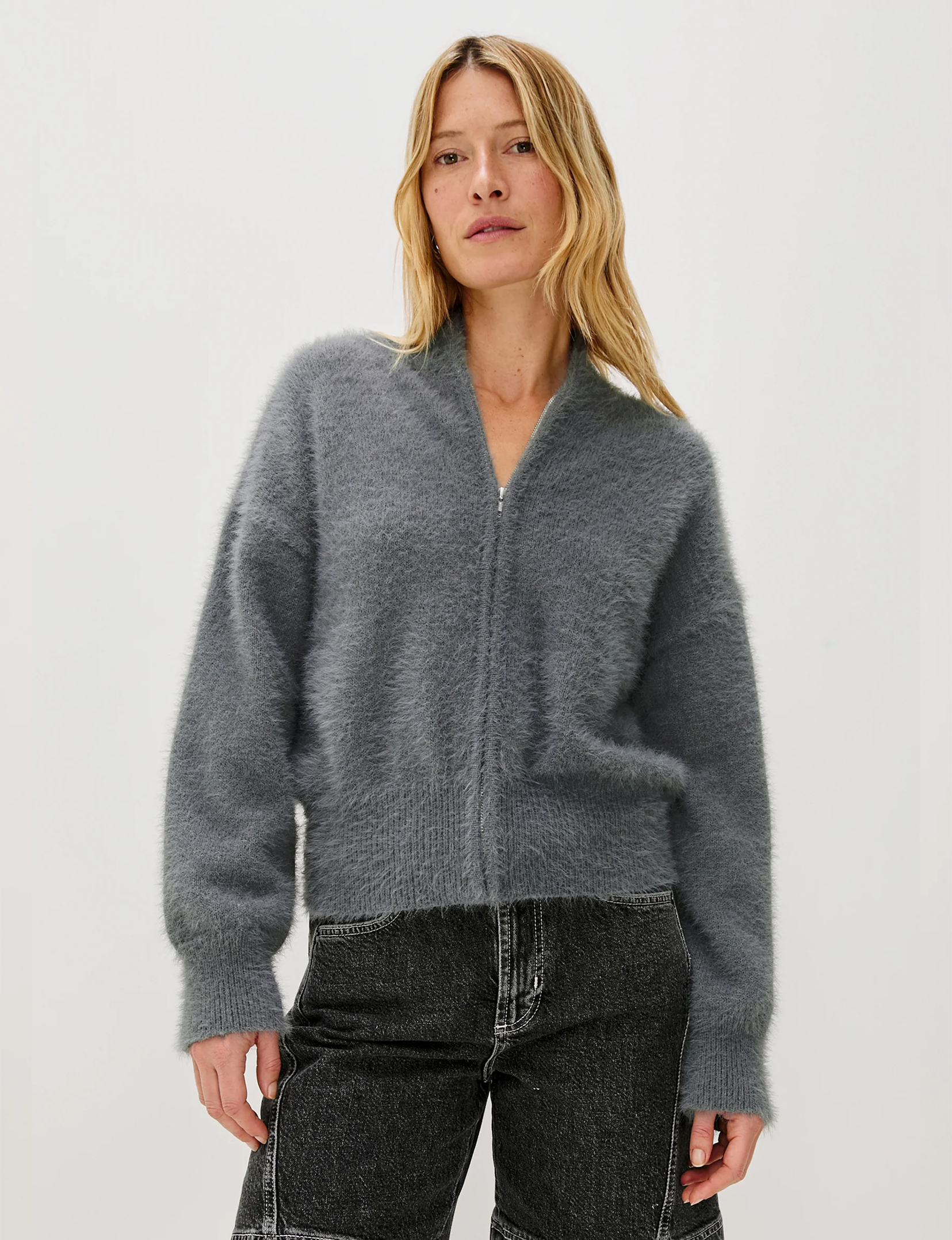 Kerry Zip Sweater, Heather Charcoal