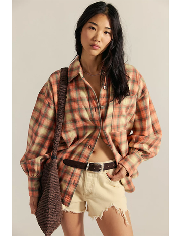Ashley Plaid Shirt, Sand Combo/Gia