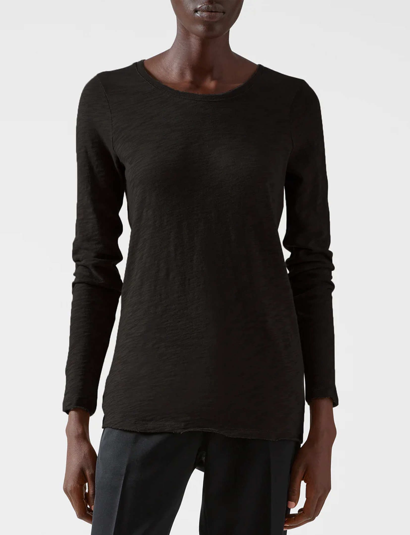 Slub Jersey Long Sleeve Destroyed Wash Crew, Black