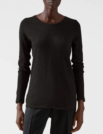 Slub Jersey Long Sleeve Destroyed Wash Crew, Black