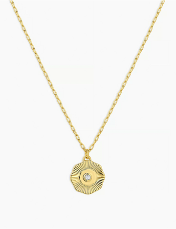 Birthstone Coin Necklace (April), Gold/White Topaz