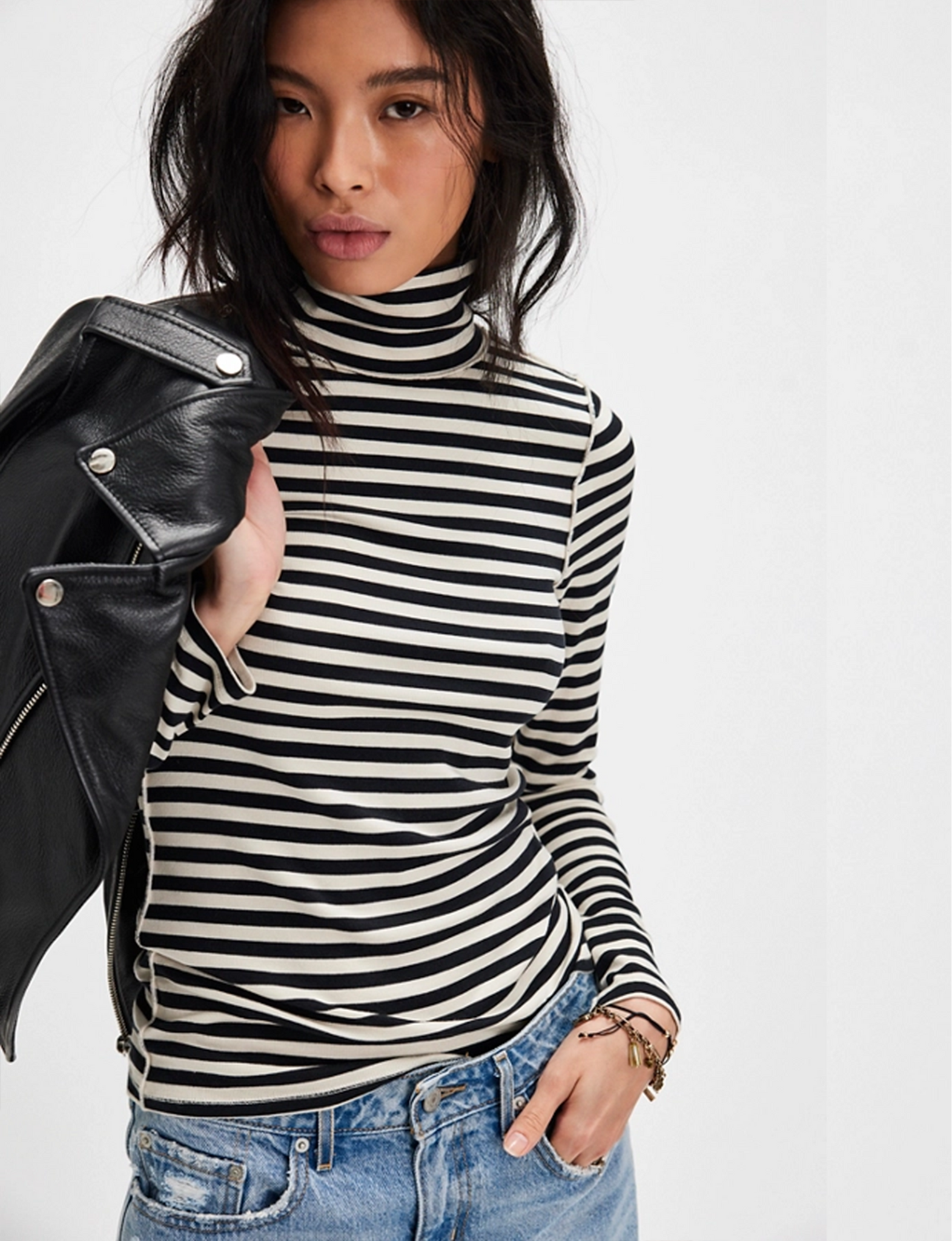 Good Good Stripe Turtleneck, Black/Combo