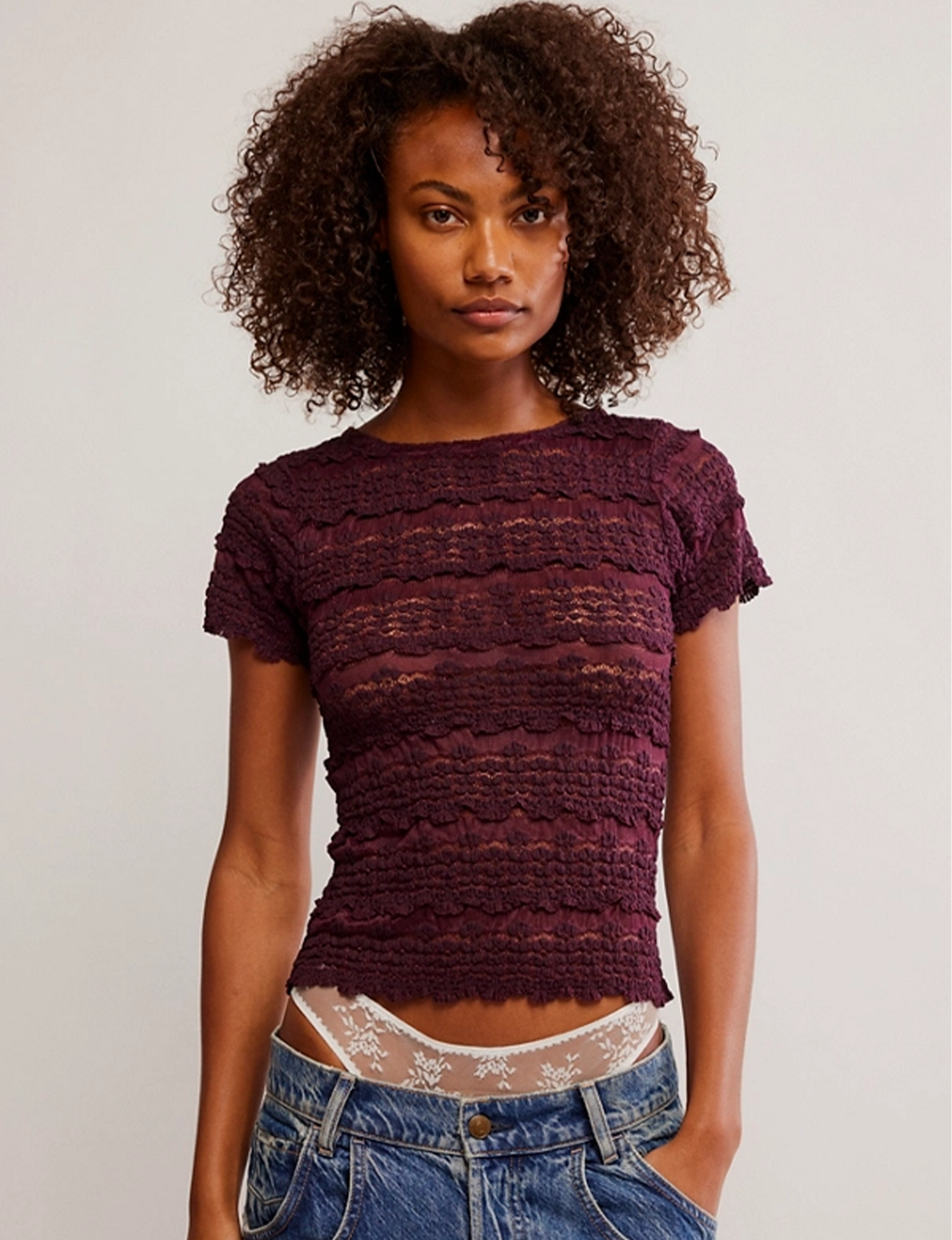 Angelina Lace Tee, Wine
