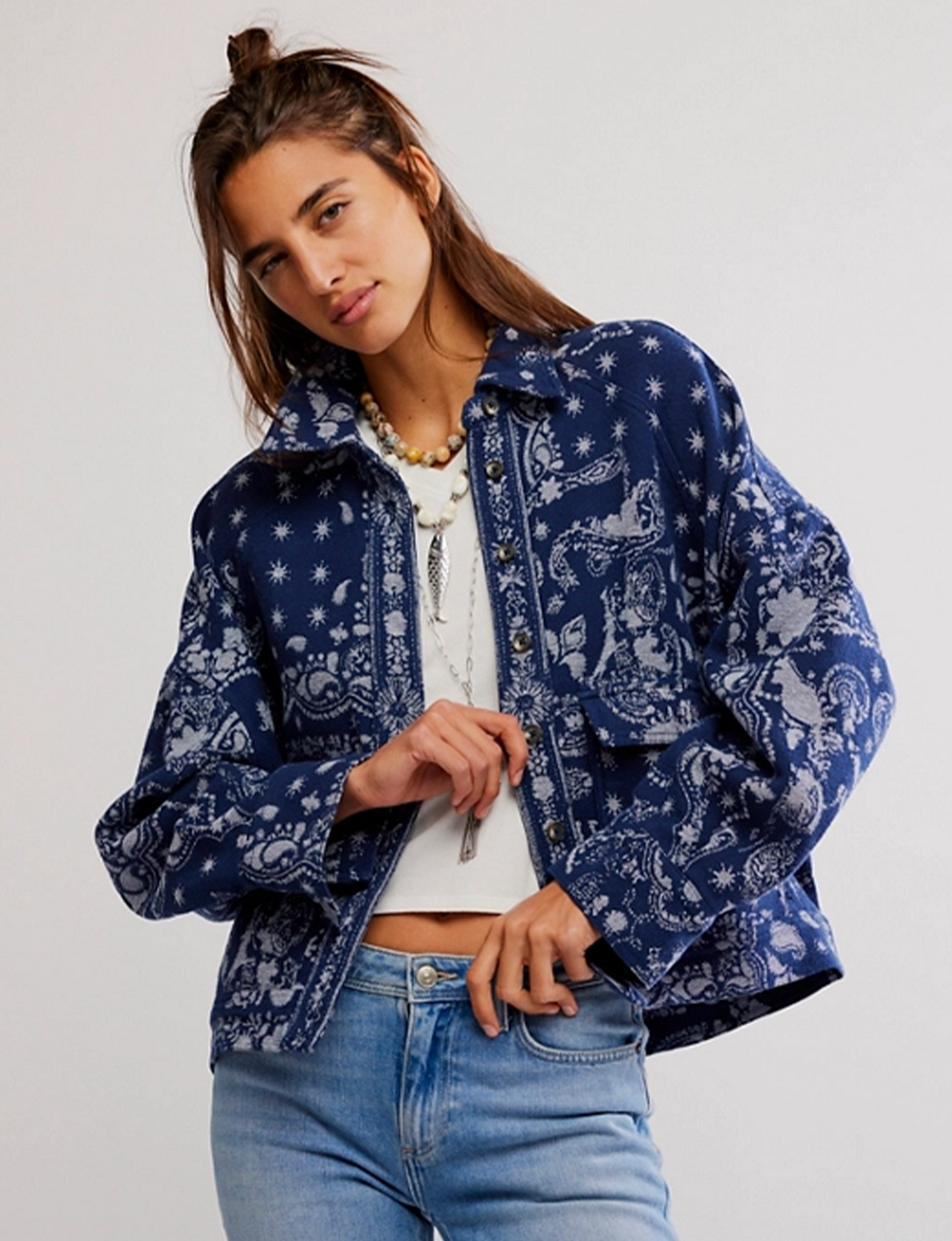 Bandana Jacquard Shirt, Indigo/Combo