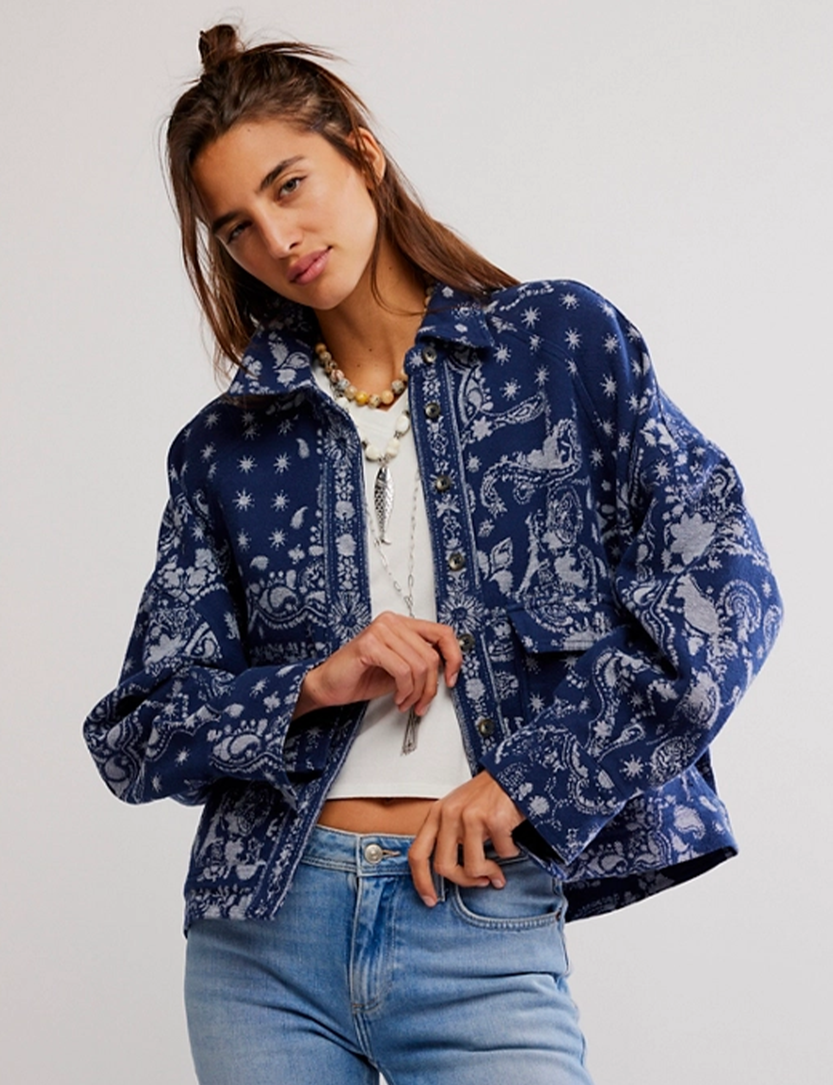 Bandana Jacquard Shirt, Indigo/Combo