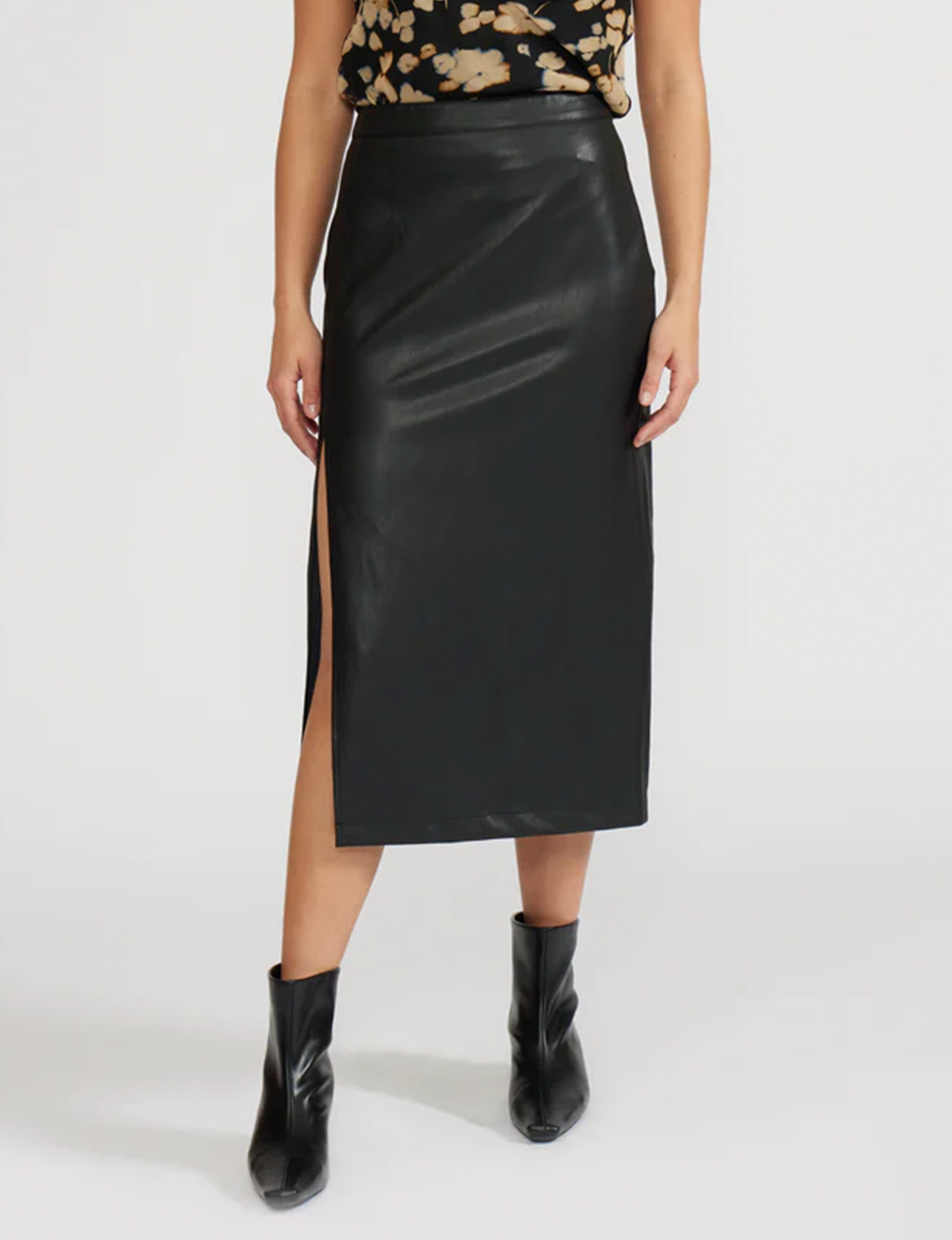 Cade Skirt, Black Faux Leather