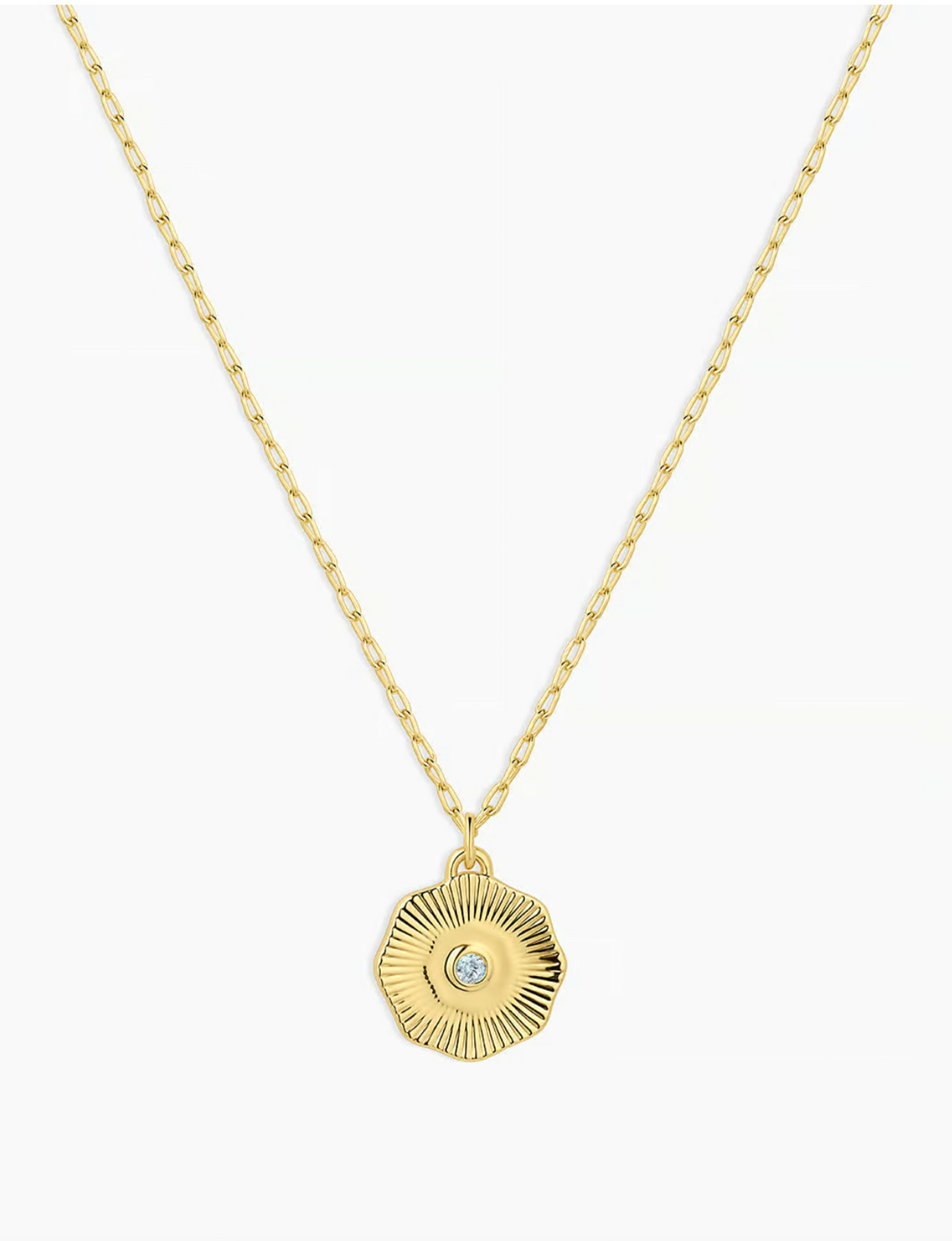 Birthstone Coin Necklace (March), Gold/Aquamarine