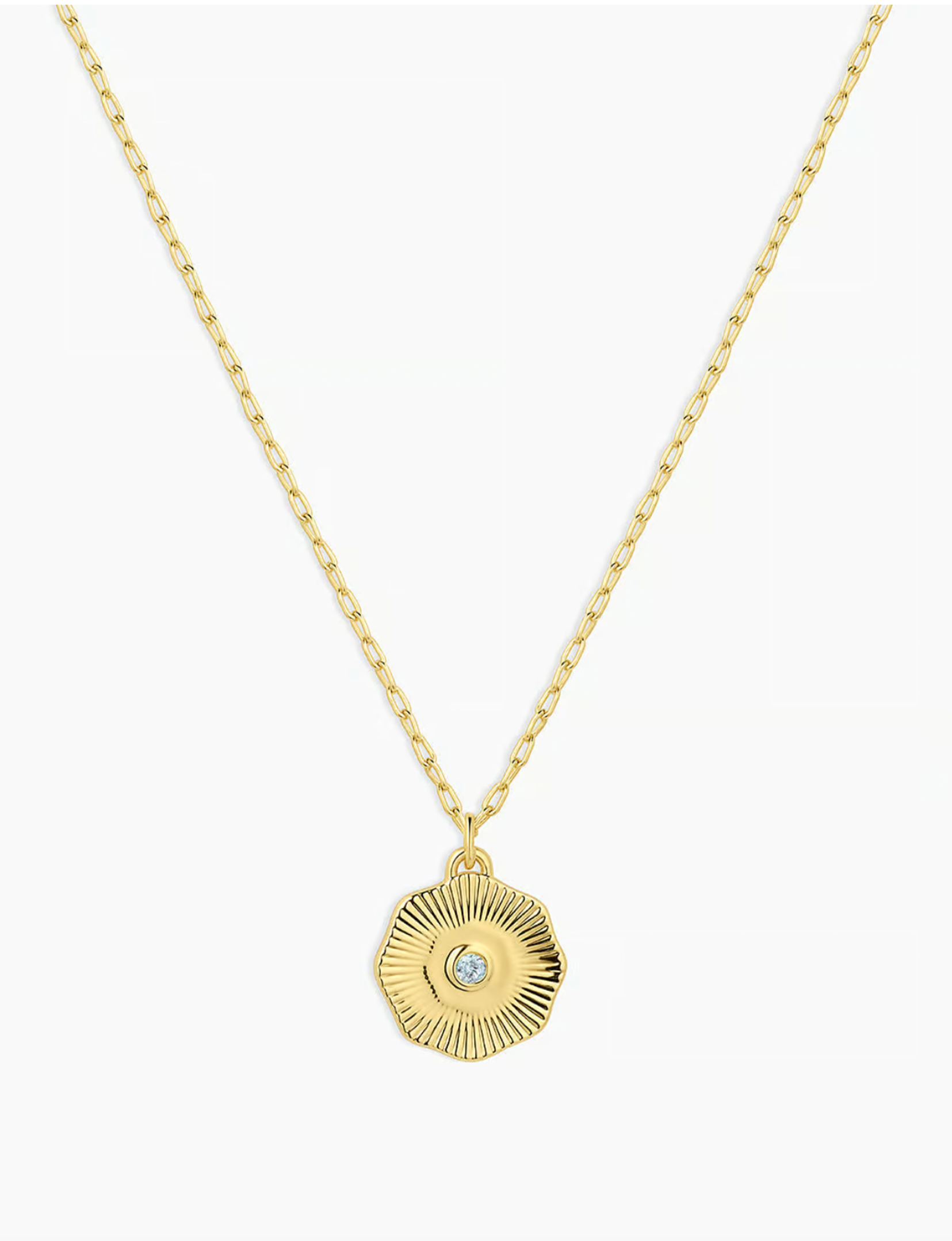 Birthstone Coin Necklace (March), Gold/Aquamarine