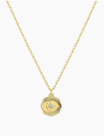 Birthstone Coin Necklace (March), Gold/Aquamarine