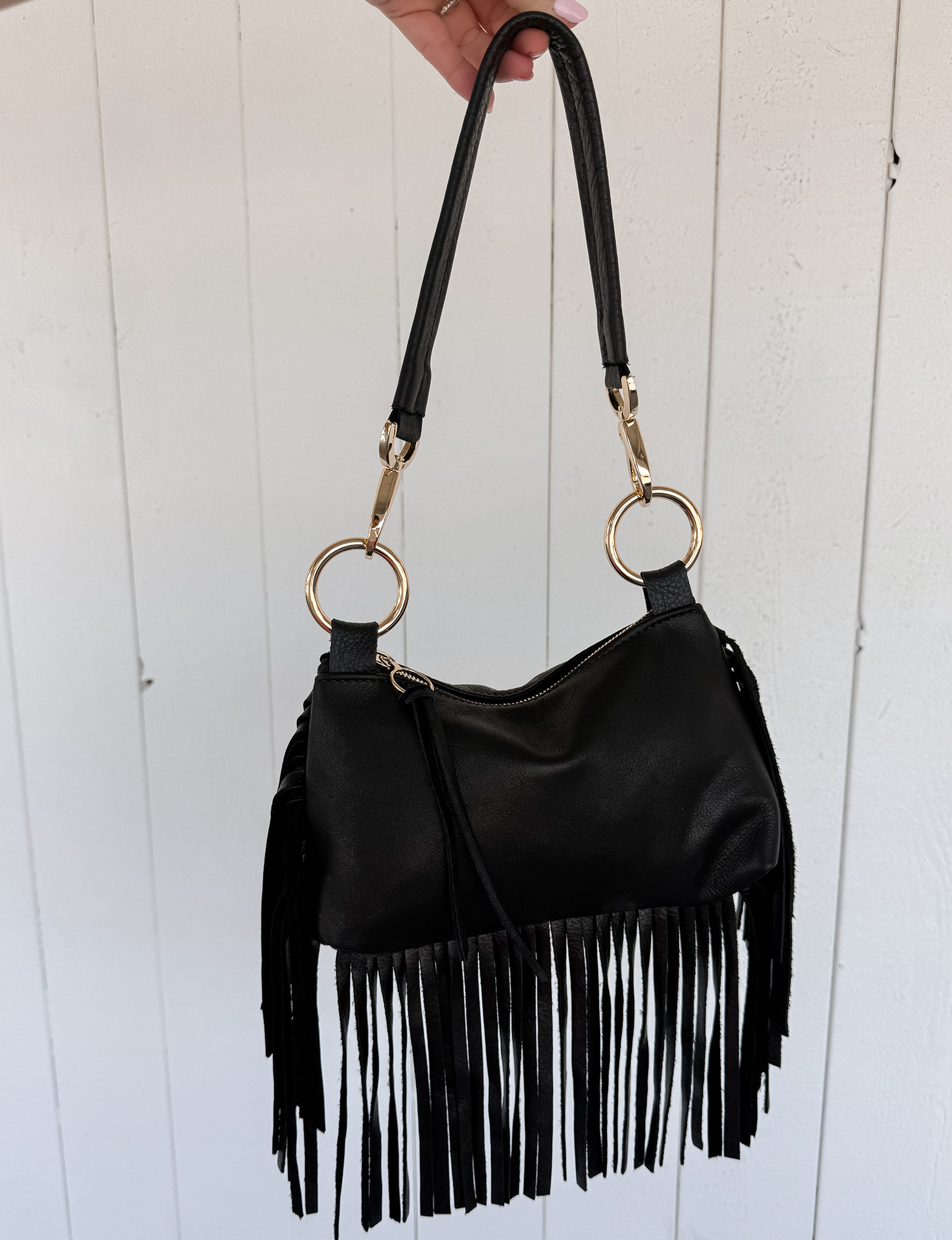 Paula Fringe Bag, Black/Gold