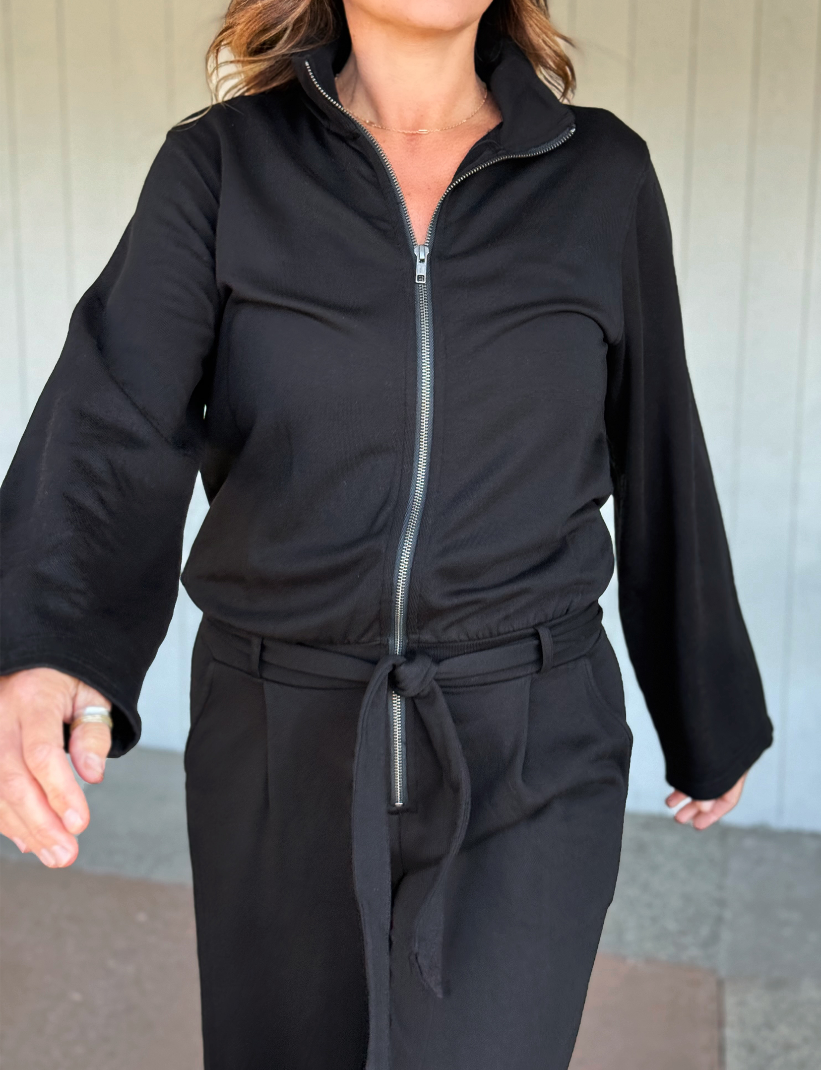 L/S Wide Leg Jumpsuit, Black