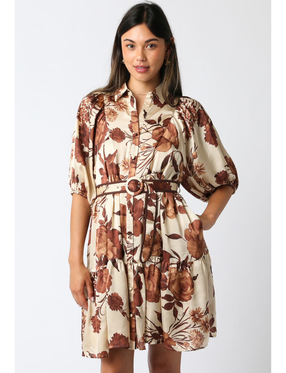 Payten Belted Dress, Coffee/Cream/Brown