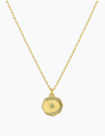 Birthstone Coin Necklace (August), Gold/Peridot