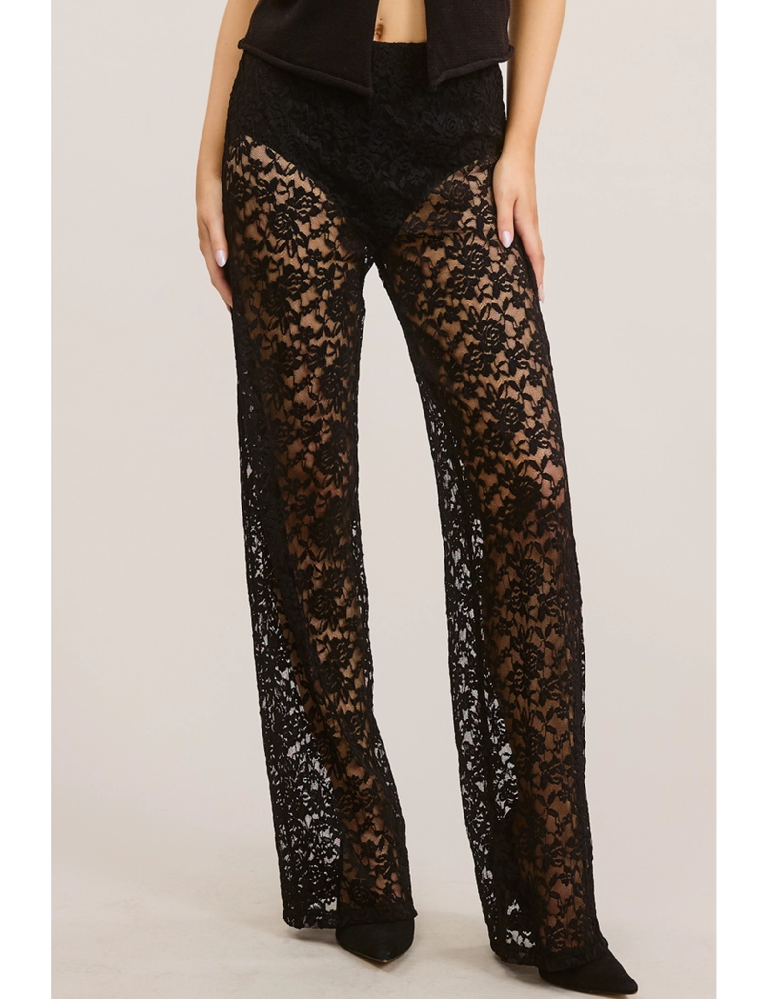 Sheer Lace Pants, Black
