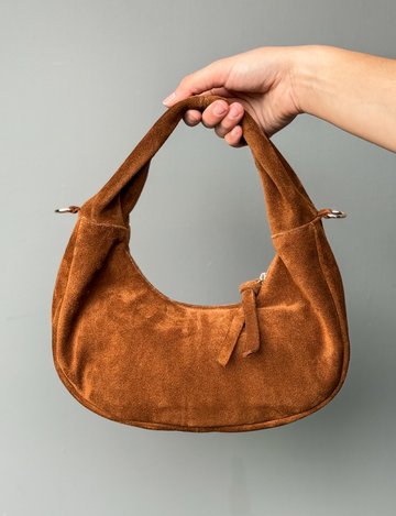 Nella Handbag, Chestnut Suede