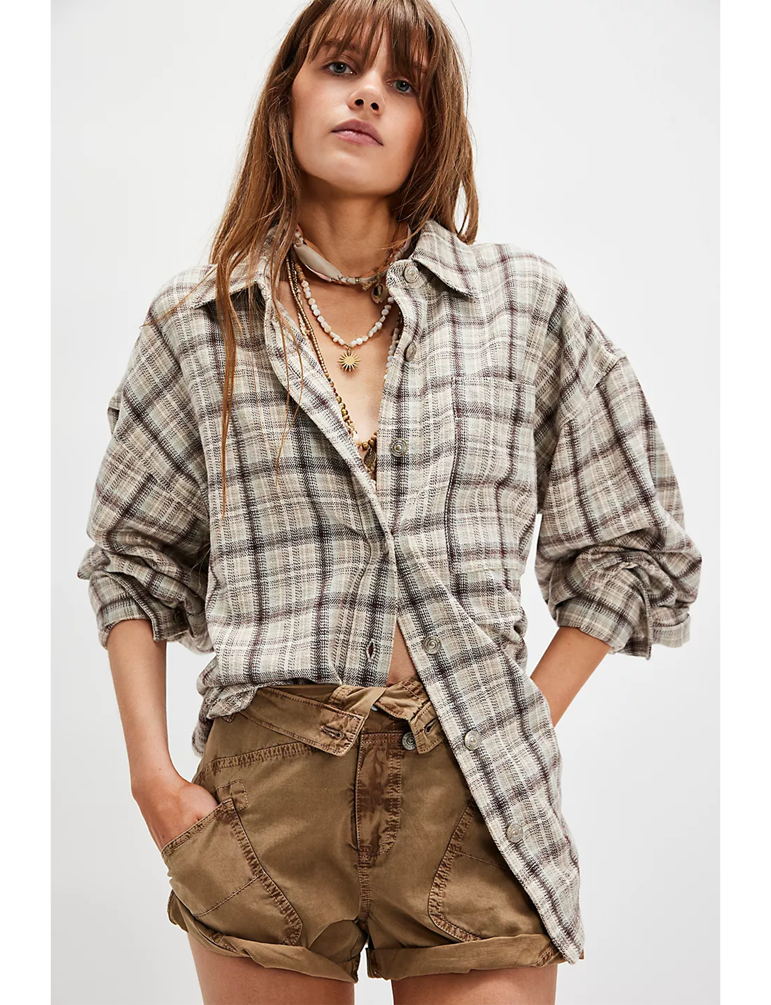 Ashley Plaid Shirt, Ivory Combo/Krista Shad