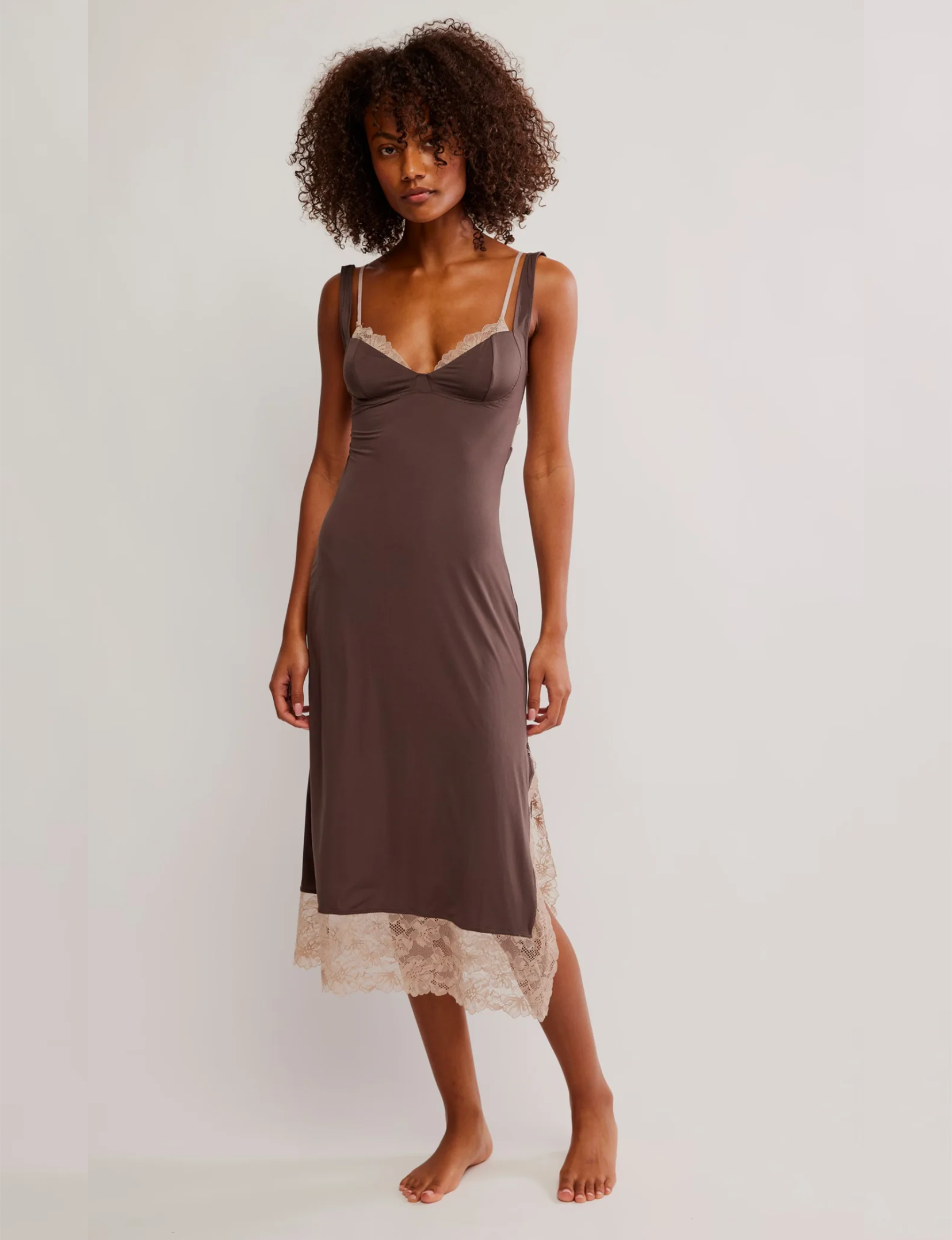 Party Crasher Midi Slip, Mushroom/Double Espresso