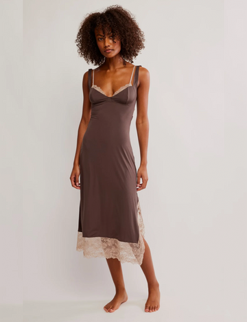 Party Crasher Midi Slip, Mushroom/Double Espresso