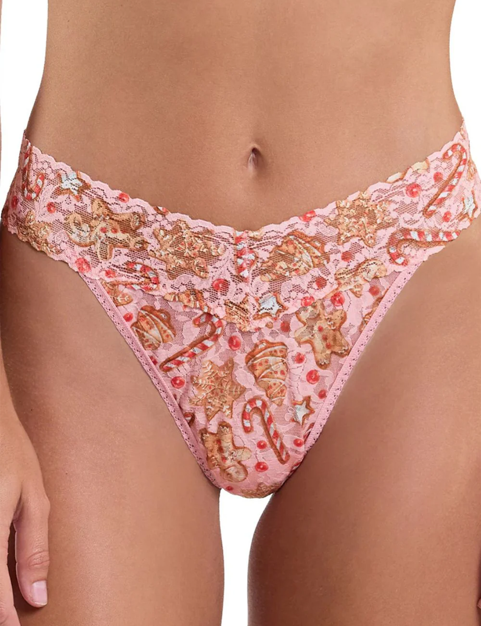Printed Signature Lace Original Rise Thong, Gingerbread Pink