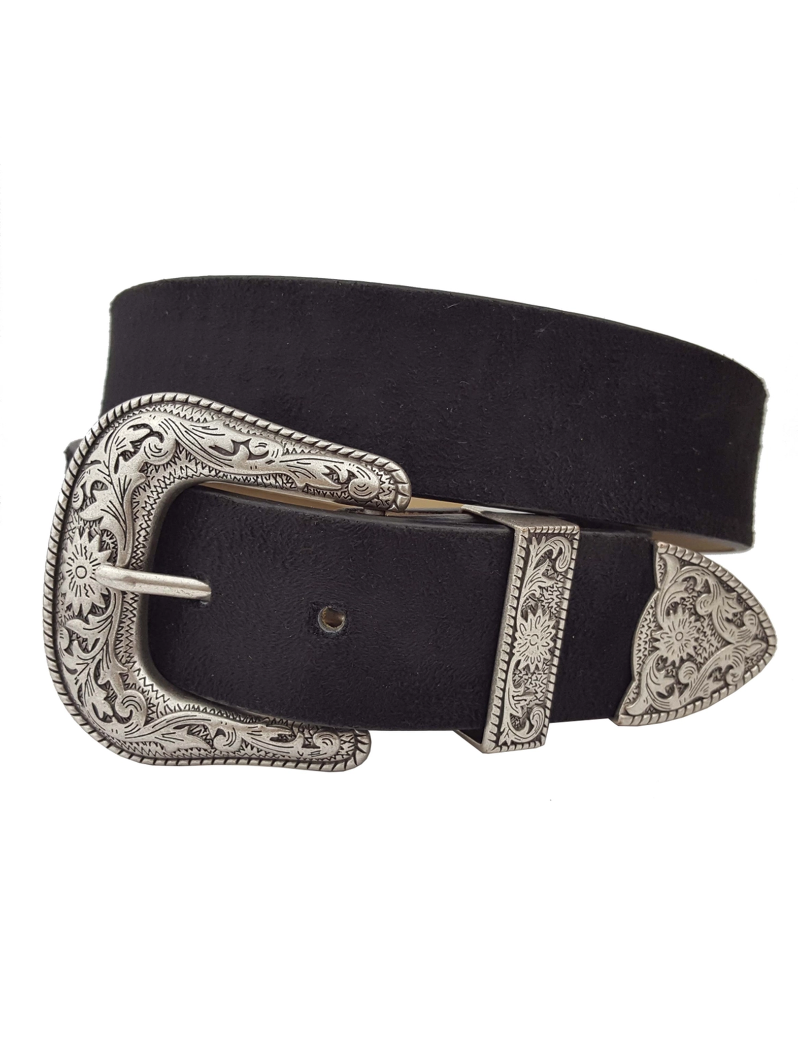 Western Silver Buckle Belt, Black