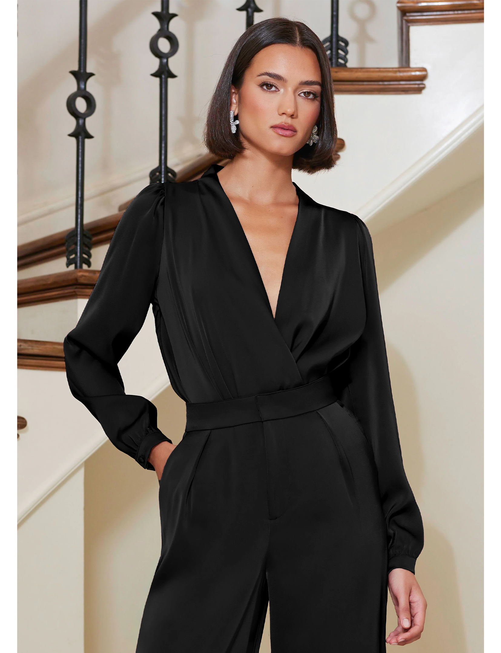 Fluid Satin Blouse, Black