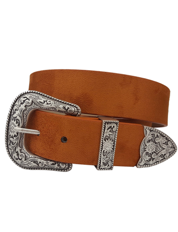 Western Silver Buckle Belt, Brown