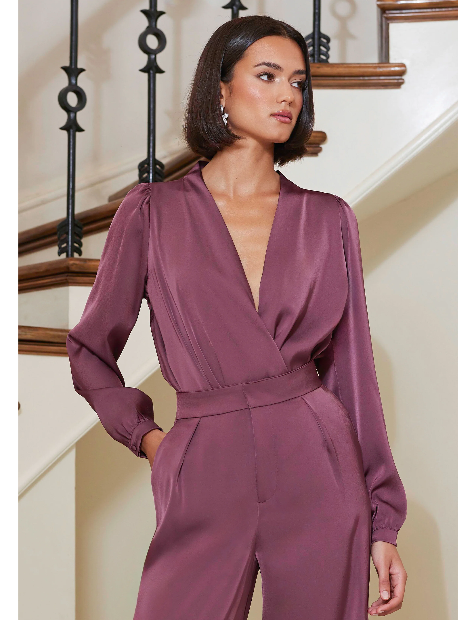 Fluid Satin Blouse, Dusty Rose