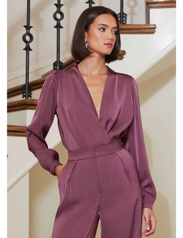 Fluid Satin Blouse, Dusty Rose