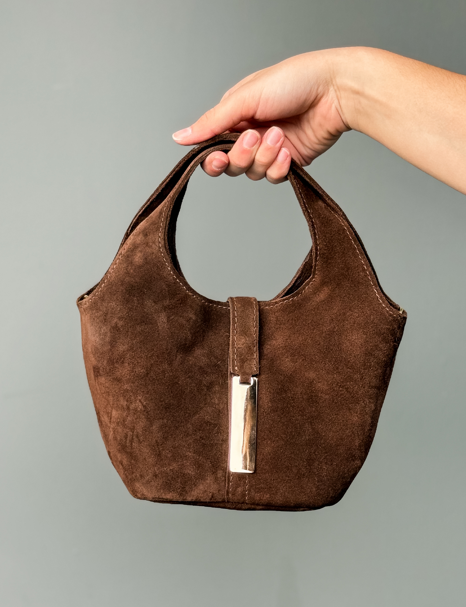 Mini Kai Crossbody, Brown Suede
