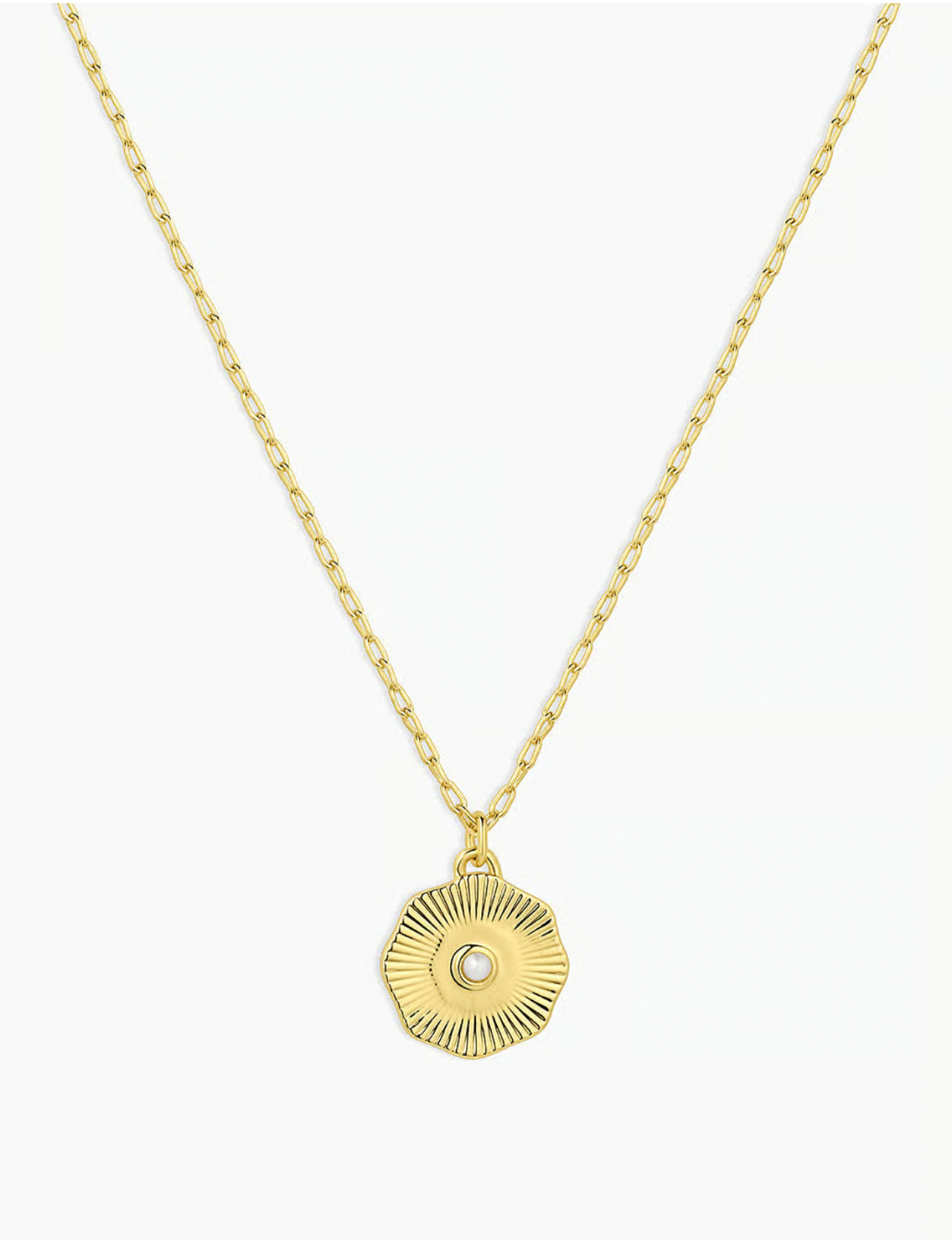 Birthstone Coin Necklace (June), Gold/Pearl