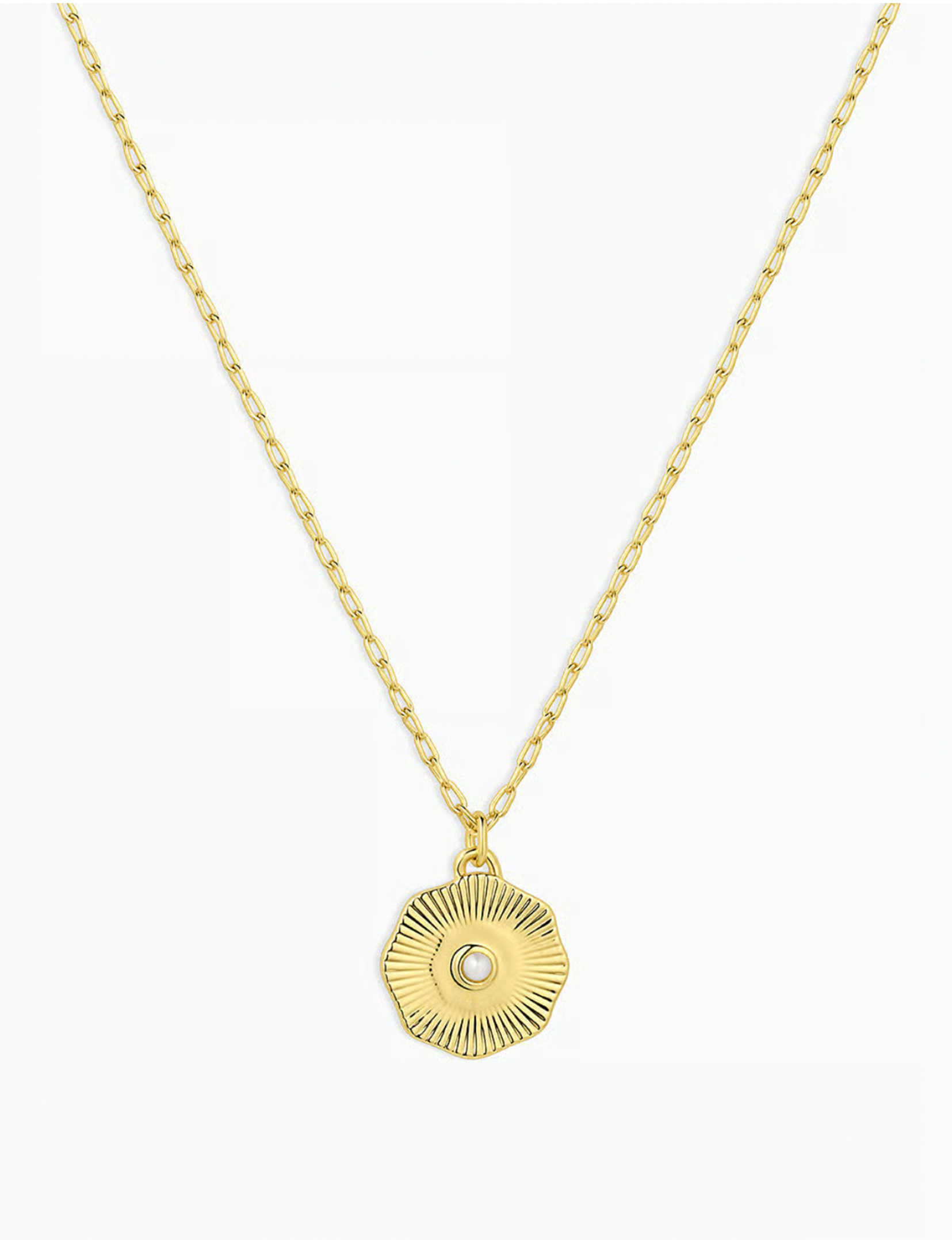 Birthstone Coin Necklace (June), Gold/Pearl